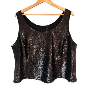 Lafayette 148 New York Elegant Black Sequin Crop Boxy Top, XL